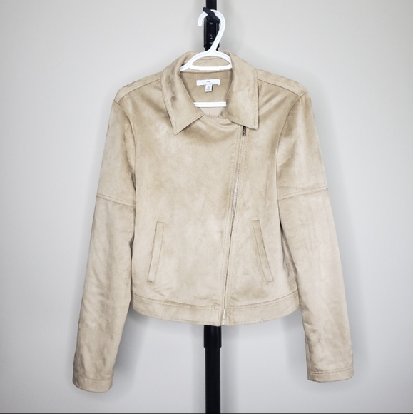 HALSTON suede tan moto jacket - Picture 2 of 3